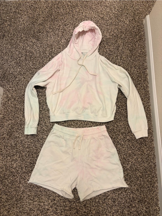 Savvi Tops - Savvi Pastel Tie-Dye Cropped Hoodie and Lounge Shorts Set - Women